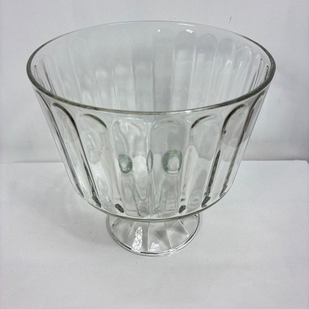 Clear Glass Footed Trifle Bowl Ribbed Paneled Pedestal Dessert Serving Dish - Picture 2 of 5